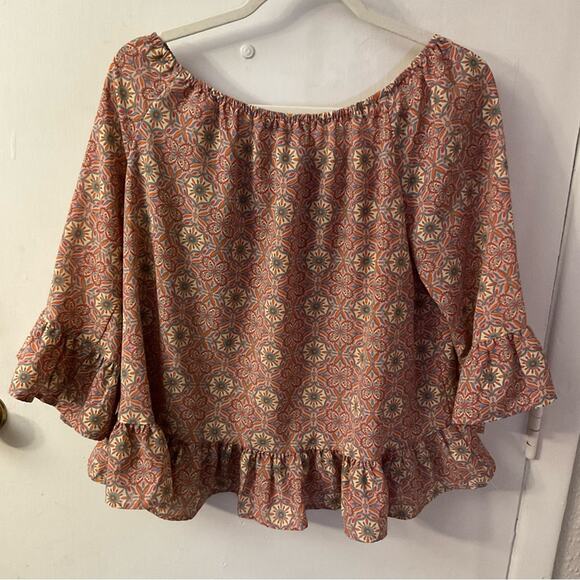 Sanctuary Boho Cropped Bell Ruffle Sleeve Blouse L Bohemian Coquette Girl Prints - Picture 2 of 10